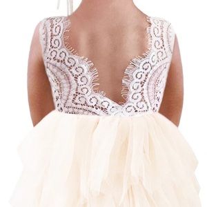 NWT! Open back lace tutu style flower girl dress- white